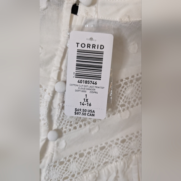 Torrid Cotton Clip Dot Lace Trim Long Sleeve Top size 1x NWT - Picture 4 of 9